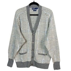Polo Ralph Lauren Sweater Cardigan Men's L 100% Cashmere Glen Plaid Preppy VTG